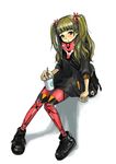  bag blonde_hair blush brand_name_imitation casual eva_02 eyelashes hair_ribbon highres knees_together_feet_apart long_hair nail_polish neon_genesis_evangelion nike pantyhose print_legwear ribbon riry satchel shoes sitting sneakers solo souryuu_asuka_langley starbucks two_side_up yellow_eyes 