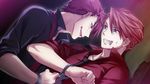  artist_request black_battler blood blue_eyes cuffs dark_persona dual_persona evil game_cg handcuffs multiple_boys ougon_musou_kyoku red_hair umineko_no_naku_koro_ni ushiromiya_battler 