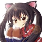  animal_ears bad_id bad_pixiv_id black_hair brown_eyes cat_ears daiso k-on! long_hair mittens nakano_azusa red_scarf scarf solo twintails upper_body 