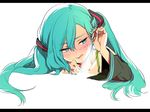  :q aqua_eyes aqua_hair blush detached_sleeves hands hatsune_miku invisible_penis kurono_yuu letterboxed licking_lips long_hair nail_polish saliva sexually_suggestive simple_background smile solo tongue tongue_out twintails vocaloid white_background 