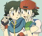  baseball_cap black_eyes black_hair brown_eyes cyaneko dual_persona hat male_focus multiple_boys pokemon pokemon_(anime) pokemon_(classic_anime) pokemon_bw_(anime) satoshi_(pokemon) 