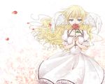  blonde_hair dress flower head_wings ibuki_ena long_hair original petals red_flower red_rose rose solo white_dress wind 