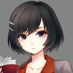  bad_id bad_pixiv_id black_eyes black_hair bob_cut book closed_mouth face hair_ornament hairclip hanekawa_tsubasa holding holding_book lowres momoko_(momopoco) monogatari_(series) nisemonogatari short_hair smile solo 