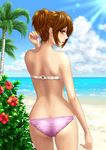  ass beach bikini brown_eyes brown_hair flower from_behind hamura_mayu hibiscus light_rays looking_back meiko nail_polish palm_tree ponytail project_diva_(series) project_diva_2nd short_hair solo sunbeam sunlight swimsuit swimwear_(module) swimwear_b_(module) thigh_gap tree vocaloid wet 