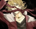  bad_id bad_pixiv_id barnaby_brooks_jr blonde_hair green_eyes jacket jewelry male_focus mmff06 necklace no_eyewear one_eye_covered red_jacket ribbon solo tiger_&amp;_bunny 