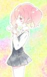  blush inu_x_boku_ss pink_eyes pink_hair roromiya_karuta school_uniform simple_background sketch solo tiv twintails 