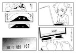  bed bed_sheet black_rock_shooter comic computer greyscale kuroi_mato makacoon monochrome short_twintails translated twintails 