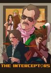  3boys akayama_takana alcohol bikini champagne controller facial_hair fur_coat glasses james_may jeremy_clarkson multiple_boys multiple_girls mustache remote_control richard_hammond sunglasses swimsuit the_interceptors top_gear 