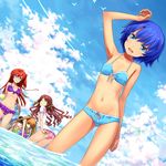  :3 :d adjusting_clothes adjusting_swimsuit ano_natsu_de_matteru aqua_eyes arm_up armpits arms_behind_back ass ball bare_shoulders beachball bent_over bikini bird blue_bikini blue_eyes blue_hair blue_sky breasts brown_hair buntan cleavage cloud collarbone day flat_chest frilled_bikini frills front-tie_top glasses groin hair_ribbon hood hooded_jacket hoodie innertube jacket kitahara_mio leaning_forward long_hair looking_back medium_breasts multiple_girls navel one-piece_swimsuit one_side_up open_mouth outdoors purple_bikini purple_eyes red_hair ribbon short_hair sky smile swimsuit takatsuki_ichika tanigawa_kanna twintails wading water yamano_remon 