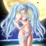  beach bikini blue_eyes blue_hair denpa_onna_to_seishun_otoko highres long_hair md5_mismatch miharin moon print_sarong sarong solo swimsuit touwa_erio translucent_sarong transparent twintails ufo white_sarong 