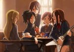  black_hair blonde_hair bottle brown_hair death_devil della_(k-on!) extra flying_v fukutarou_(enji127) gibson guitar instrument jane_(k-on!) k-on! kawaguchi_norimi kawakami_(k-on!) long_hair mihoko_(k-on!) multiple_girls ponytail school_uniform short_hair sleeves_rolled_up teenage yamanaka_sawako younger 