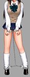  bdsm bondage bound brown_hair chain cuffs grey_background handcuffs head_out_of_frame hobble jpeg_artifacts long_hair loose_socks original pleated_skirt school_uniform shingyouji_tatsuya simple_background skirt socks solo standing sweater_vest vest 