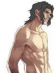  black_eyes black_hair caster_(fate/zero) fate/zero fate_(series) honda_yuita male_focus manly muscle nude ponytail solo white_background younger 