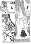  alternate_costume alternate_hairstyle aozora_market battle braid clenched_teeth comic doujinshi duel greyscale hair_bun highres hong_meiling horn hoshiguma_yuugi jumping long_hair monochrome multiple_girls sandals scan shirt t-shirt teeth touhou translated twin_braids water 