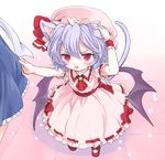  animal_ears ascot bat_wings blue_dress blue_hair blush brooch cat_ears cat_tail child dress dress_tug ear_tug fang hat hat_ribbon izayoi_sakuya jewelry kemonomimi_mode lights multiple_girls open_mouth pink_dress pink_eyes remilia_scarlet ribbon sash short_hair tail tori_(10ri) touhou wings wrist_cuffs 