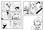  black_rock_shooter comic drawing greyscale kuroi_mato makacoon monochrome multiple_girls school_uniform short_twintails sitting takanashi_yomi translated twintails 