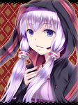  hood long_hair nekoshizuku_mira purple_eyes purple_hair smile solo vocaloid voiceroid yuzuki_yukari 