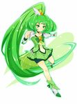  big_hair bike_shorts bow bowtie choker circlet cure_march e.f.cat full_body green green_choker green_eyes green_hair green_neckwear green_shorts green_skirt long_hair magical_girl midorikawa_nao ponytail precure ribbon shoes shorts shorts_under_skirt skirt smile smile_precure! solo tri_tails very_long_hair white_background wrist_cuffs 