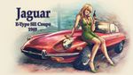  arm_support bad_id bad_pixiv_id blonde_hair breasts car cleavage dress grin ground_vehicle gun handgun highres jaguar_(car) jaguar_e-type left-hand_drive medium_breasts motor_vehicle nail_polish on_vehicle revolver short_dress sitting smile socha_(pixiv99744) solo weapon 