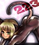  :3 animal_ears ass bad_id bad_pixiv_id blonde_hair bodysuit cat_ears cat_tail green_eyes huang_baoling kemonomimi_mode mutsuki_(wisteria82aki) short_hair solo tail tiger_&amp;_bunny 