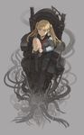  black_legwear blonde_hair cable from_above leg_up long_hair looking_up original pipes school_uniform serafuku sitting solo thighhighs thighhighs_pull throne tko_(kkk66) twintails yellow_eyes 