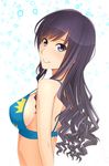  amagami bikini bikini_top black_hair blue_eyes breasts kishida-shiki long_hair looking_at_viewer looking_back medium_breasts morishima_haruka open_mouth parted_lips sideboob smile solo strap_gap swimsuit 