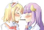  alice_margatroid arnest blonde_hair closed_eyes crescent crescent_hair_ornament face food hair_ornament hairband long_hair multiple_girls patchouli_knowledge pocky pocky_kiss purple_hair shared_food short_hair sketch touhou 