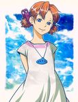  blue_eyes brown_hair dress face instrument josette kouya_(libera) ocarina short_hair solo wonder_project_j2 