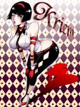  argyle argyle_background ass bare_shoulders black_eyes black_hair bob_cut breasts character_name earrings hairband jewelry kriem large_breasts lipstick makeup necktie one_eye_closed red_eyes short_hair solo ssyk603 tattoo tiger_&amp;_bunny 