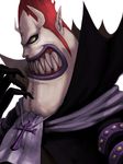  claws commentary_request cravat gecko_moria grin highres horns male_focus one_piece pale_skin pointy_ears profile purple_lips red_hair sharp_teeth smile solo teeth yellow_eyes yoshida_takanori 