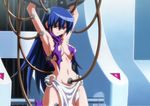  attachments blue_eyes blue_hair bound cleavage eve_neuschwanstein long_hair looking_down navel needless oppai presented scarf 