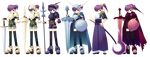  armor cape costume_chart fingerless_gloves gloves hand_on_hip himeyuri_ruri katana lance nakamura_takeshi ponytail purple_hair shield spear sword thighhighs to_heart_2 to_heart_2_dungeon_travelers weapon 