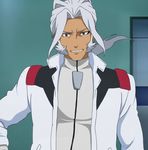  1_male elvis_sideburns gundam_age interior looking_at_viewer screen_capture white_hair woolf_enneacle 