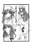  book crescent doujinshi dress greyscale hair_ribbon hat highres hiroe_rei long_hair monochrome patchouli_knowledge ribbon sketch solo touhou 