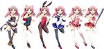  :d bag baseball_bat bottle broom bunnysuit costume_chart drink glass gloves kawata_hisashi maaryan maid_headdress microphone midriff mizugi panchira pantsu pink_hair randosel school_uniform serafuku sukumizu thighhighs to_heart_2 to_heart_2_dungeon_travelers wand weapon zettai_ryouiki 