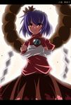  character_name do_(4-rt) hair_ornament leaf letterboxed purple_hair red_eyes rope shimenawa short_hair solo touhou yasaka_kanako 