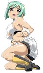  aquarion_(series) aquarion_evol blush boots breasts cleavage cleavage_cutout ekakibito full_body green_hair medium_breasts midriff open_mouth purple_hair short_hair short_shorts shorts simple_background solo white_background zessica_wong 