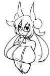  bare_shoulders bell bell_collar breasts collar eu03 glasses greyscale horns huge_breasts long_hair monochrome original sketch solo twintails 