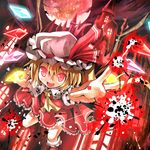  ascot blonde_hair fang flandre_scarlet full_moon givuchoko hat highres moon red_eyes red_moon ribbon short_hair side_ponytail skirt smile solo touhou wings 
