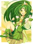  :d bow cure_march dress green_eyes green_hair hair_ornament hand_in_hair highres long_hair midorikawa_nao natsucha125 open_mouth precure skirt smile smile_precure! solo 