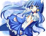  1girl aoki_reika blue_dress blue_eyes blue_hair cure_beauty hands_to_face long_hair looking_at_viewer magical_girl precure smile_precure! 
