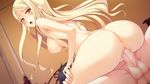  arched_back blonde blush breasts censored cowgirl_position delicious_girl dutch_angle game_cg girl_on_top hands_on_thighs large_breasts long_hair nipples nude open_mouth oppai oshiri penis purple_eyes saliva sex straddle tel-o vagina 