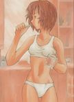  advance_wars bathroom brushing_teeth collarbones domino famicom_wars famicom_wars_ds gameboy_wars_advance navel pantsu red_hair sami skinny sleepy tank_top toothbrush underwear_only white_pantsu 