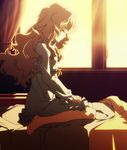  bandages bed black_rock_shooter calm eyes_closed hands_on_knees izuriha_kagari long_hair profile repose screen_capture sheets window 