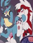  animal_genitalia animal_penis anthro anthro_on_anthro bite blue_fur blush canid canine canine_penis claws cum cum_in_pussy cum_inside erection fangs feet female feral fur impregnation internal knot lucario lycanroc male male/female mammal meraence midnight_lycanroc nintendo nude open_mouth ovum pawpads penetration penis pink_pawpads pok&eacute;mon pok&eacute;mon_(species) pussy red_fur sperm_cell tail_biting toe_claws vaginal vaginal_penetration video_games 