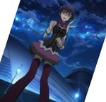  aquarion_evol bowtie exterior frightened lamp_posts layered_skirt looking_at_viewer mikono_suzushiro milky-way night_sky rabbit_mascot screen_capture sousei_no_aquarion stars zettai_ryouiki 