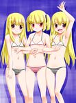  bad_id bad_pixiv_id bikini blonde_hair brown_eyes flat_chest highres long_hair multiple_girls noto_(soranoto) original red_eyes short_hair swimsuit twintails 