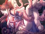  2girls areolae blonde brown_hair fellatio hair_ribbon nipples oppai raep sex tentacles vaginal 