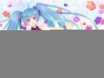  1girl ahoge aqua_hair flower gradient_hair hatsune_miku high_res long_hair multicolored_hair open_mouth petals purple_eyes skirt solo tell_your_world_(vocaloid) thighhighs twin_tails very_long_hair vocaloid yamaneko514 zettai_ryouiki 