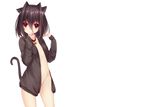  bell bell_collar black_hair cat_tail collar confused hair hands_to_chest kemonomimi navel nekomimi red_eyes short solo sweater tail 